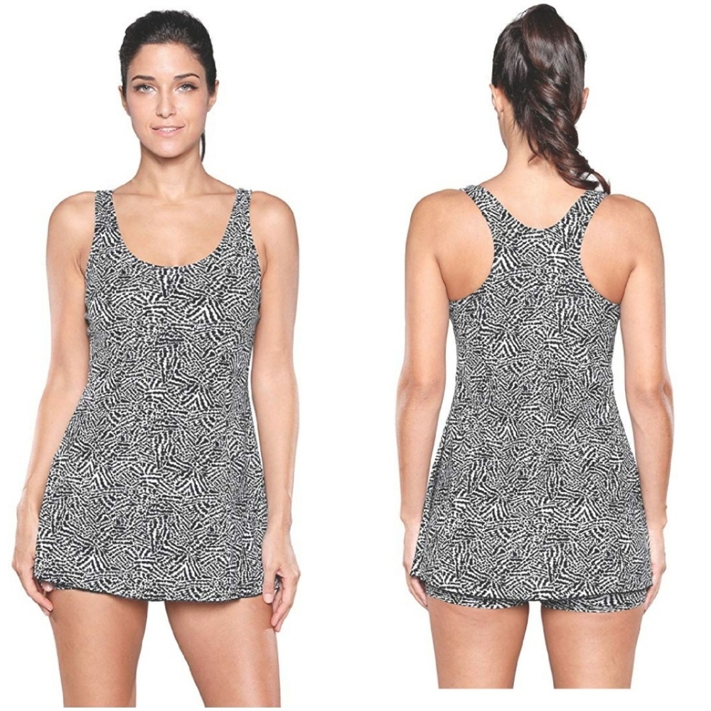 Zebra Printed Racerback One Piece Swim Suit Dress